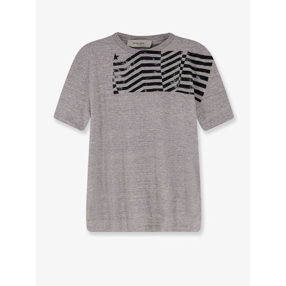 Golden Goose Deluxe Brand Men Cotton T-Shirt With Flag Print On The Front